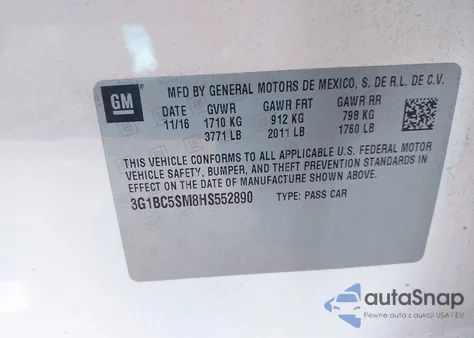 2017 Chevrolet Cruze Ls Auto from USA, damaged, VIN 3G1BC5SM8HS552890